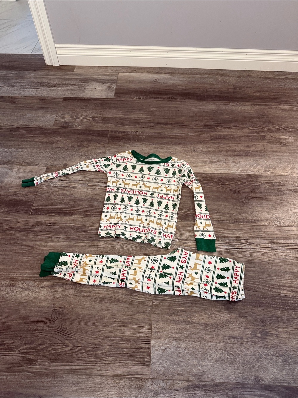Carters Kids Holiday Tree & Reindeer Pajama Set - Green Trim